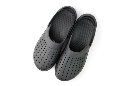 Gray rubber galoshes isolated on white background.