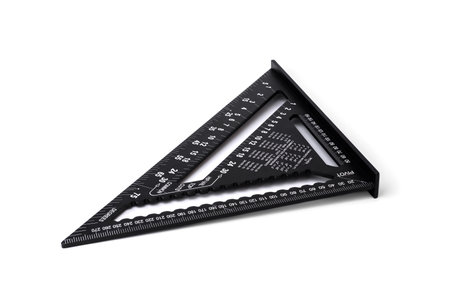 Black carpenter's square isolated on white background.