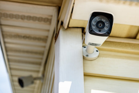 Security camera exterior on the wall of the house.