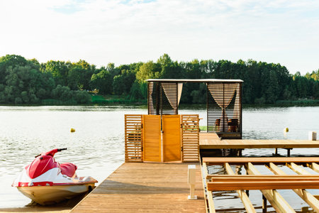 Motor boat for rent near the sea in summer day