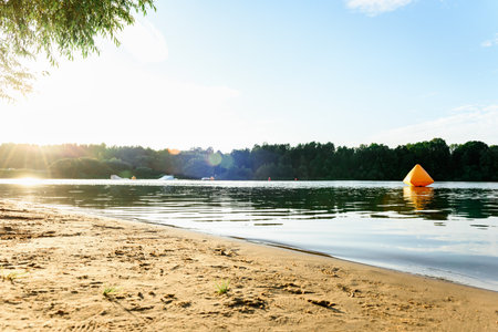 Minsk, Belarus - August, 2025: Minsk Sea beach, a water reservoir near the city of Minsk in summerの写真素材