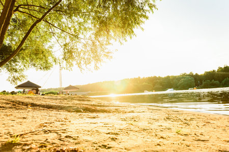 Minsk, Belarus - August, 2025: Minsk Sea beach, a water reservoir near the city of Minisk in summerの写真素材