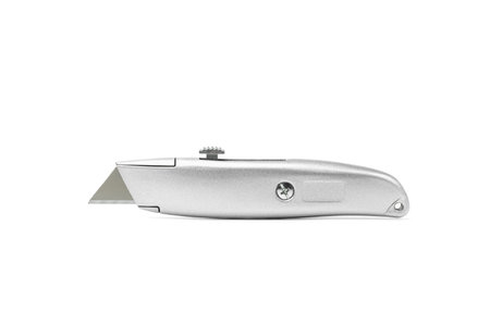 Gray stationery knife isolated on white backgroundの写真素材