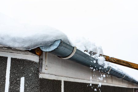 A pile of wet snow on the roof. Winter thaw and cleaning results.