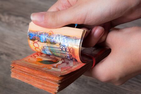 Tenge KZT. National currency of Kazakhstan, KZ. Exchange rate. Economy, development, business, Bank,...