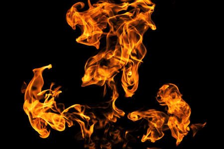 Fire flames on black background isolated. Burning gas or gasoline burns with fire and flames....