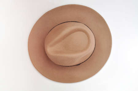 Brown hat on white background sun and rain protectionの写真素材