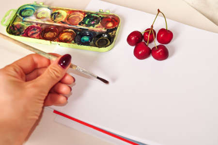 old paint and brush for painting on white background.preschool education for childrenの写真素材
