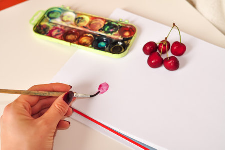 old paint and brush for painting on white background.preschool education for childrenの写真素材