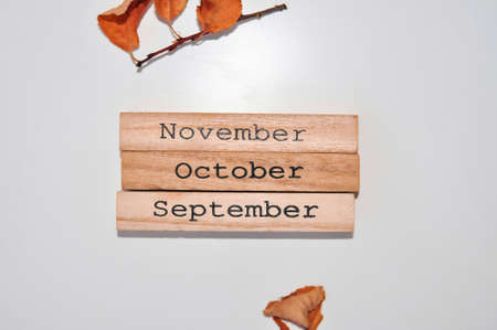 wooden calendar with numbers 1st september on the table at homeの写真素材