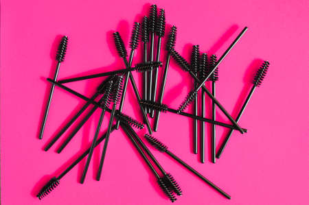 Cute colored brushes for hairing eyelash extensions and browsの写真素材