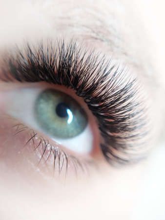 Lash extensions in beauty salon macro eye top viewの写真素材