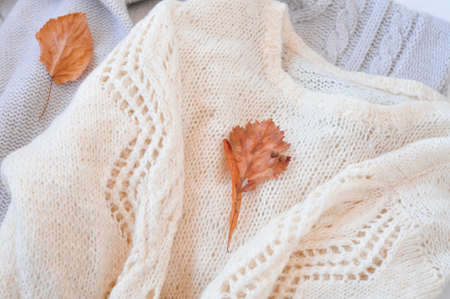knitted warm comfortable and cozy sweater autumn and winter clothesの写真素材