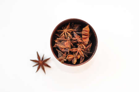 Aromatic anise stars on white background . High quality photo