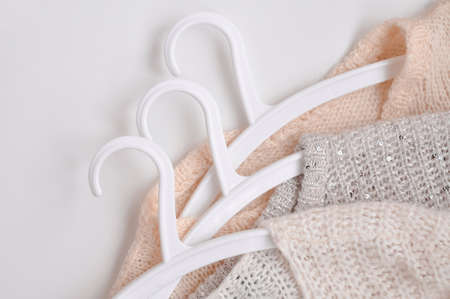 Close up of cozy warm sweaters copy spaceの写真素材