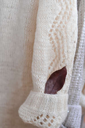 Close up of cozy warm sweaters copy spaceの写真素材