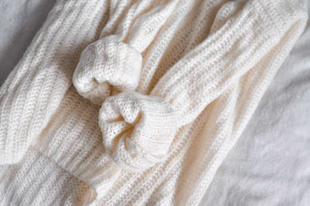 Close up of cozy warm sweaters copy spaceの写真素材