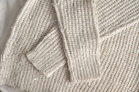 Close up of cozy warm sweaters copy spaceの写真素材