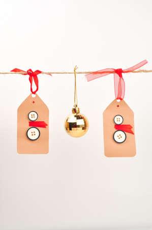 Cute Christmas decorations on white background copy space