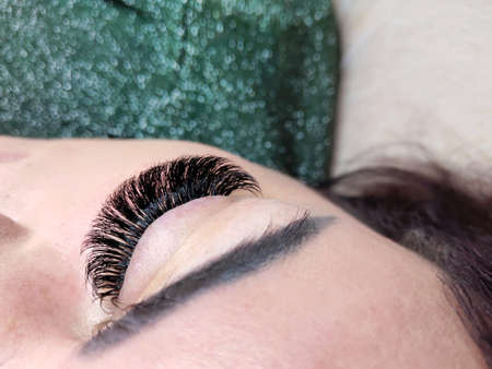 Lash extensions in beauty salon macro eye . High quality photoの写真素材