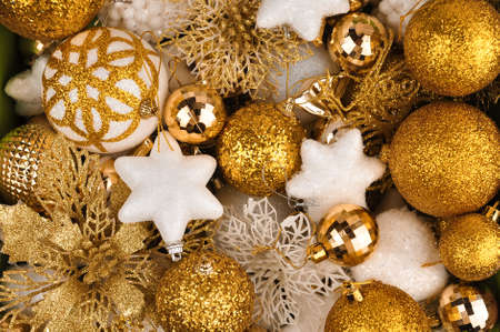 Christmas decorations for tree and home on red backgroundの写真素材