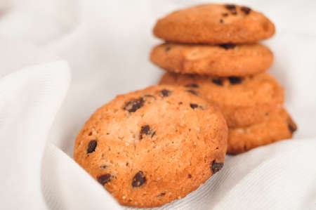 sweet crunchy cookies with dark chocolate for teatime copy spaceの写真素材