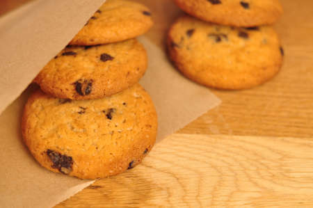 sweet crunchy cookies with dark chocolate for teatime copy spaceの写真素材
