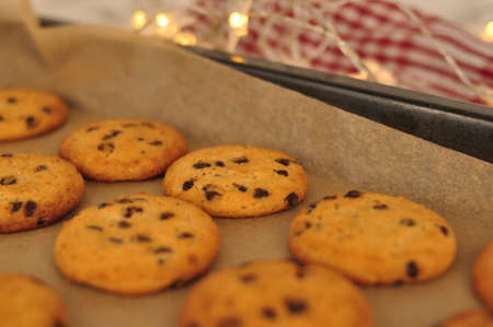 sweet crunchy cookies with dark chocolate for teatime copy spaceの写真素材