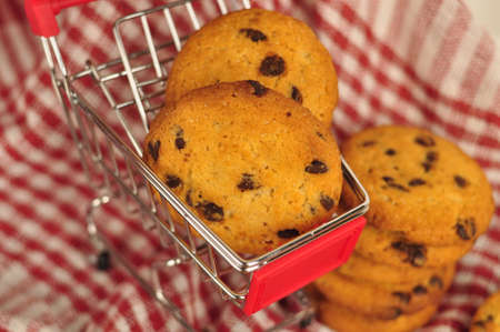 sweet crunchy cookies with dark chocolate for teatime copy spaceの写真素材
