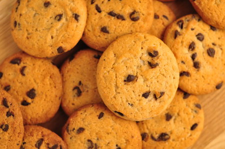 sweet crunchy cookies with dark chocolate for teatime copy spaceの写真素材