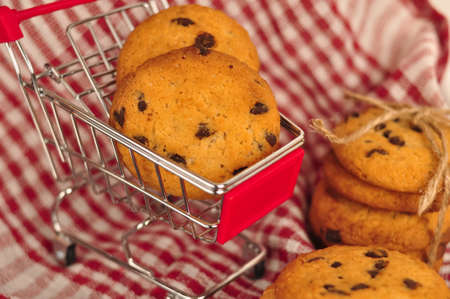sweet crunchy cookies with dark chocolate for teatime copy spaceの写真素材