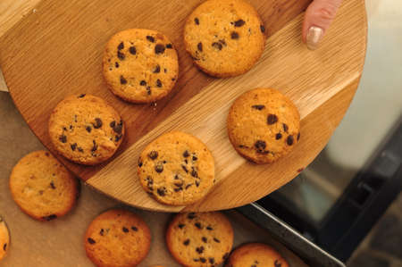 sweet crunchy cookies with dark chocolate for teatime copy spaceの写真素材