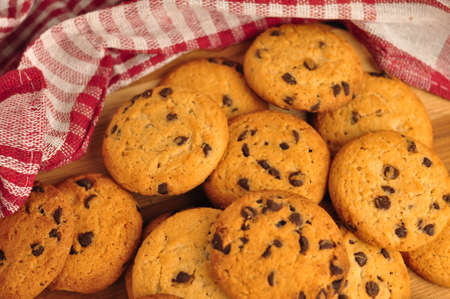 sweet crunchy cookies with dark chocolate for teatime copy spaceの写真素材