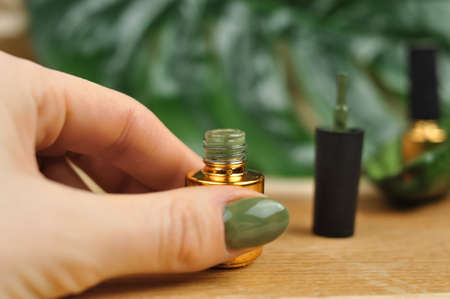 Green natural color of gel polish for manicure . High quality photoの写真素材