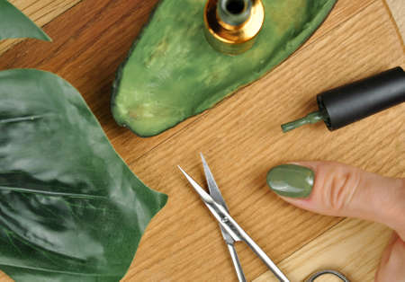 Green natural color of gel polish for manicure . High quality photoの写真素材