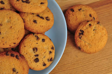 sweet crunchy cookies with dark chocolate for teatime copy spaceの写真素材