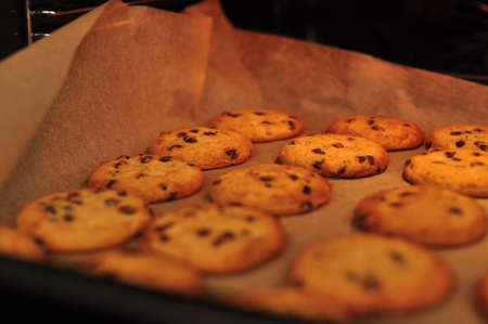 sweet crunchy cookies with dark chocolate for teatime copy spaceの写真素材