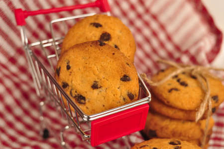 sweet crunchy cookies with dark chocolate for teatime copy spaceの写真素材