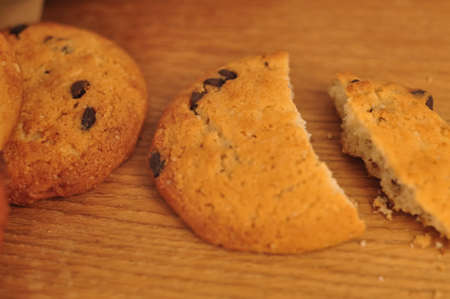 sweet crunchy cookies with dark chocolate for teatime copy spaceの写真素材