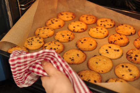sweet crunchy cookies with dark chocolate for teatime copy spaceの写真素材