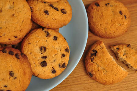 sweet crunchy cookies with dark chocolate for teatime copy spaceの写真素材