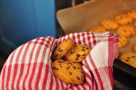 sweet crunchy cookies with dark chocolate for teatime copy spaceの写真素材