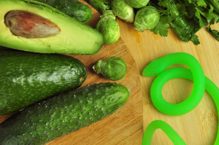 Fresh green vegetables and worm detox concept . High quality photoの写真素材