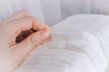 white diapers for children personal hygiene items humanitarian aid. High quality photoの写真素材
