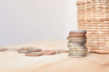 Close up of different coins money concept copy space . High quality photoの写真素材