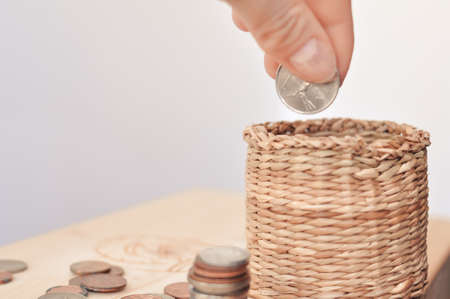 Close up of different coins money concept copy space . High quality photoの写真素材
