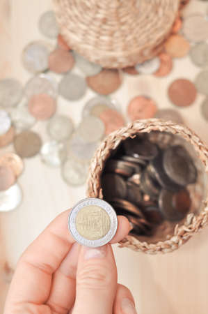 Close up of different coins money concept copy space . High quality photoの写真素材