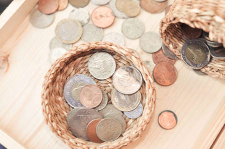 Close up of different coins money concept copy space . High quality photoの写真素材