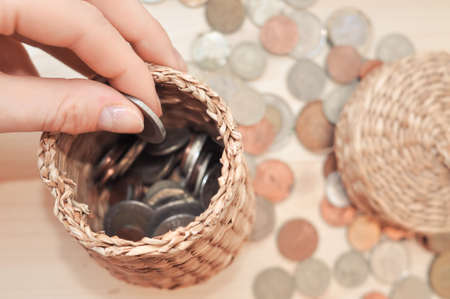Close up of different coins money concept copy space . High quality photoの写真素材