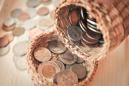 Close up of different coins money concept copy space . High quality photoの写真素材
